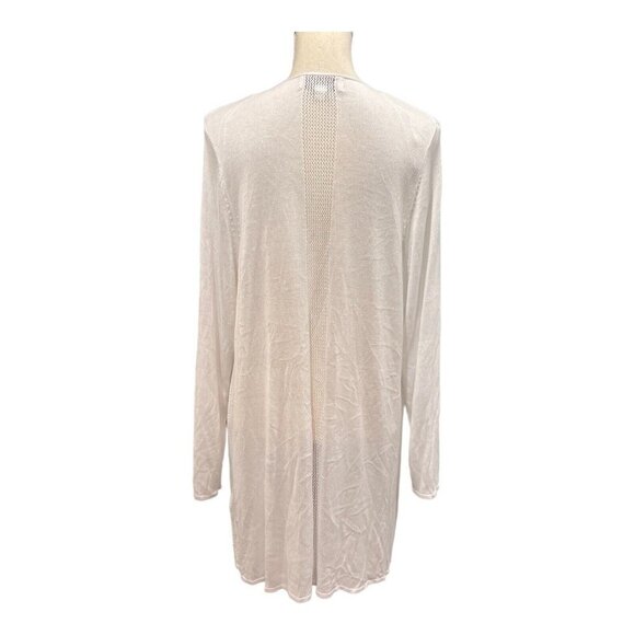 Magaschoni Womens 1X Open Front Long Cardigan White Open Knit Detail White Drape - Picture 3 of 9